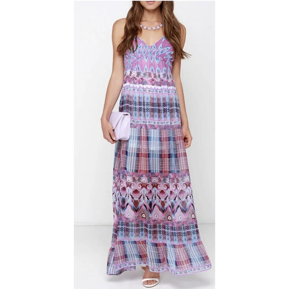 O'Neill Cloud Burst Blue and Purple Print Maxi Dress L